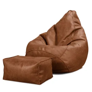 Highback Bean Bag Chair - Distressed Leather British Tan