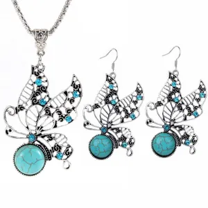 Hollow Turquoise Necklace Retro Earrings