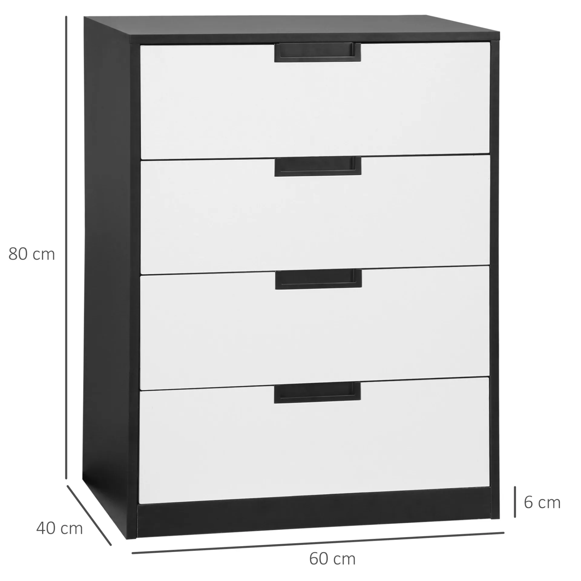 HOMCOM Modern 4-Drawer Chest of Drawers – Sleek White & Black Storage Organizer for Bedroom & Living Room