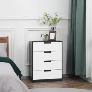 HOMCOM Modern 4-Drawer Chest of Drawers – Sleek White & Black Storage Organizer for Bedroom & Living Room