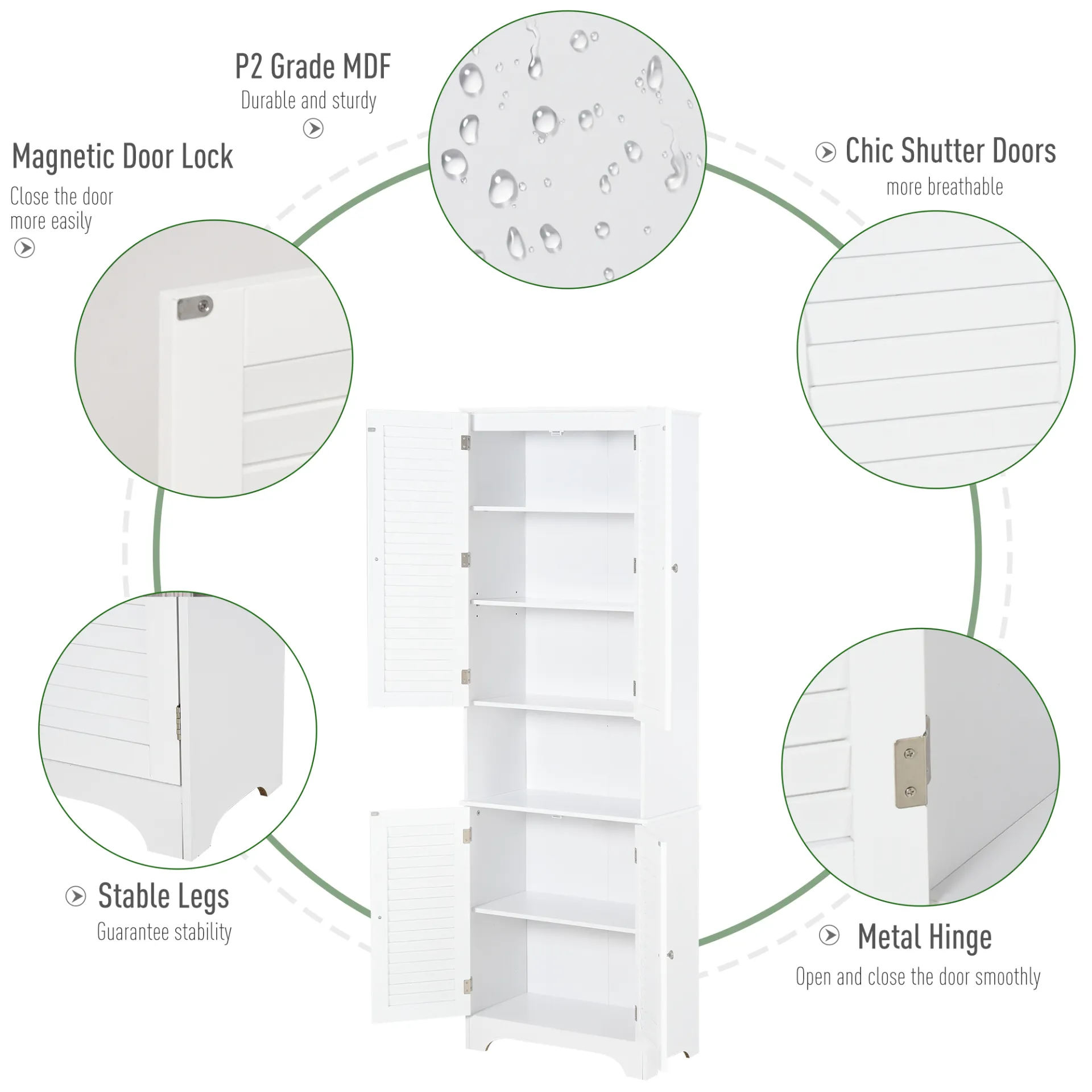 HOMCOM Tall Freestanding Bathroom Cabinet with Retro Shutters, Spacious Storage & Durable Design - White