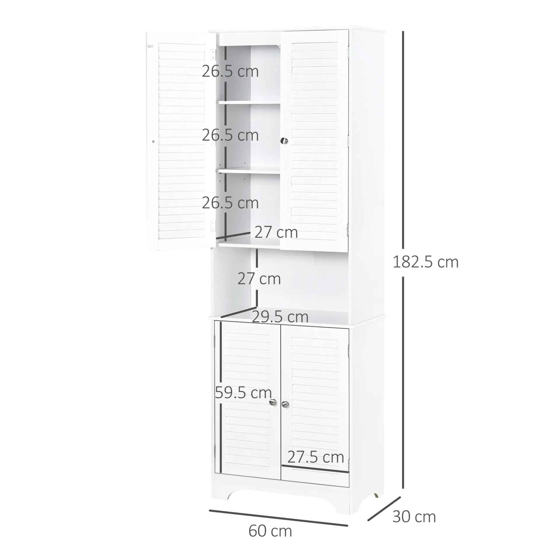 HOMCOM Tall Freestanding Bathroom Cabinet with Retro Shutters, Spacious Storage & Durable Design - White