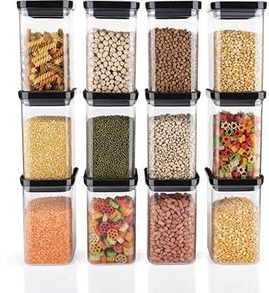 Homemet Airtight Plastic Unbreakable Square Containers, Kitchen Storage Container, Grocery Container & Container Set - 1100ML (Pack Of 12)