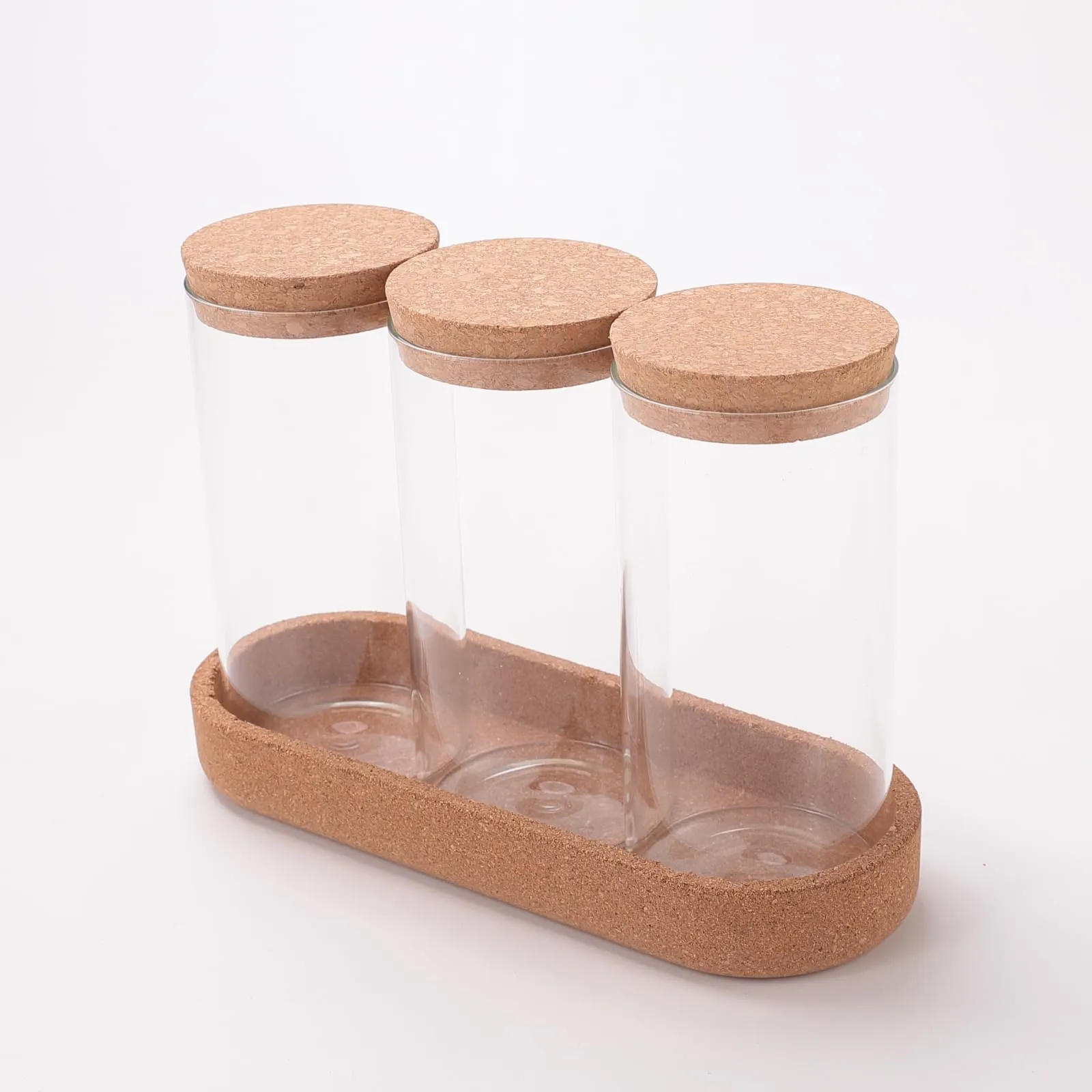 Homestic Borosilicate Glass Jars for Kitchen with Cork Lid and Cork Tray | Kitchen Containers Set | Pack of 3 | 700ml | Airtight Glass Containers with lid | Multipurpose | Transparent