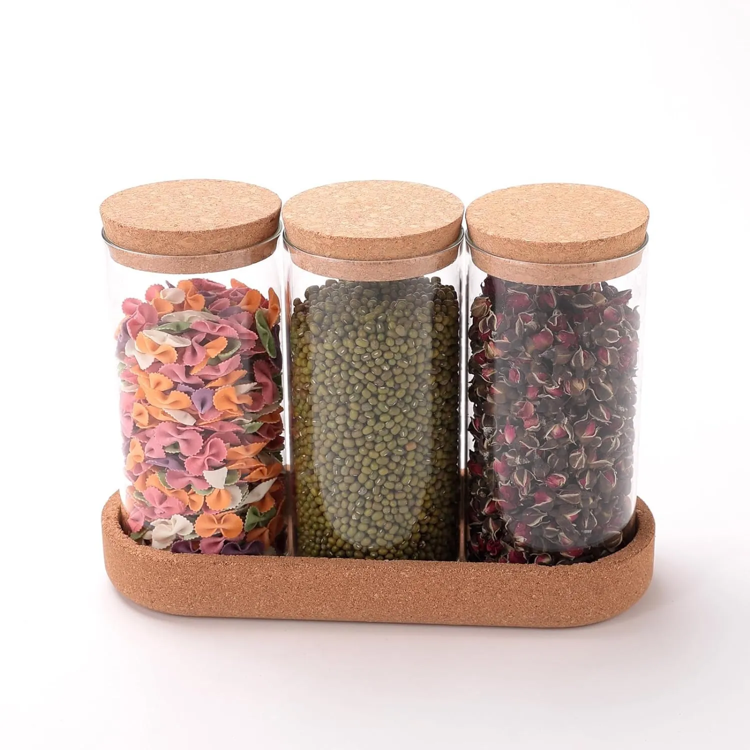 Homestic Borosilicate Glass Jars for Kitchen with Cork Lid and Cork Tray | Kitchen Containers Set | Pack of 3 | 700ml | Airtight Glass Containers with lid | Multipurpose | Transparent