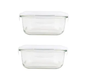 HOMIES, Set of 2 pieces, Square Glass Food Storage Container with Pink lids (lunch box/storage organizer), Air Tight and BPA Free - Capacity: 500 ml each, Dimension: 13X5.6 cms each