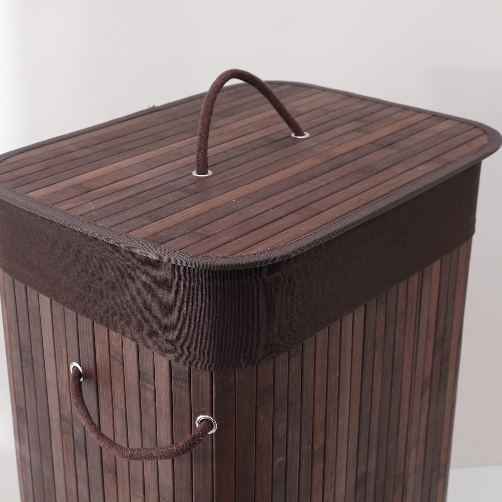 Kuber Industries Bamboo Basket With Lid|Foldable Laundry Basket For Clothes|Durable Rope Handles & Removable Bag|Pack Of 4|Dark Brown