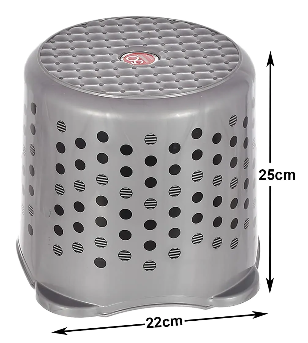 Kuber Industries Comfy Stool Dot Printed Anti-Slip Plastic Stool for Bathroom, Kitchen, Bedroom and Living Room (Grey)-46KM0156, Standard