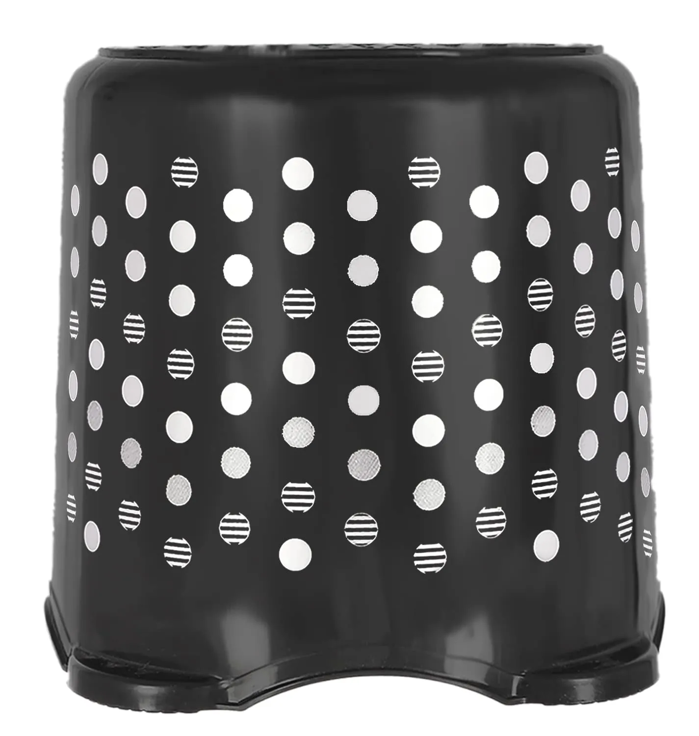 Kuber Industries Comfy Stool Dot Printed Anti-Slip Plastic Stool for Bathroom, Kitchen, Bedroom and Living Room- Pack of 2 (Black)-46KM0154