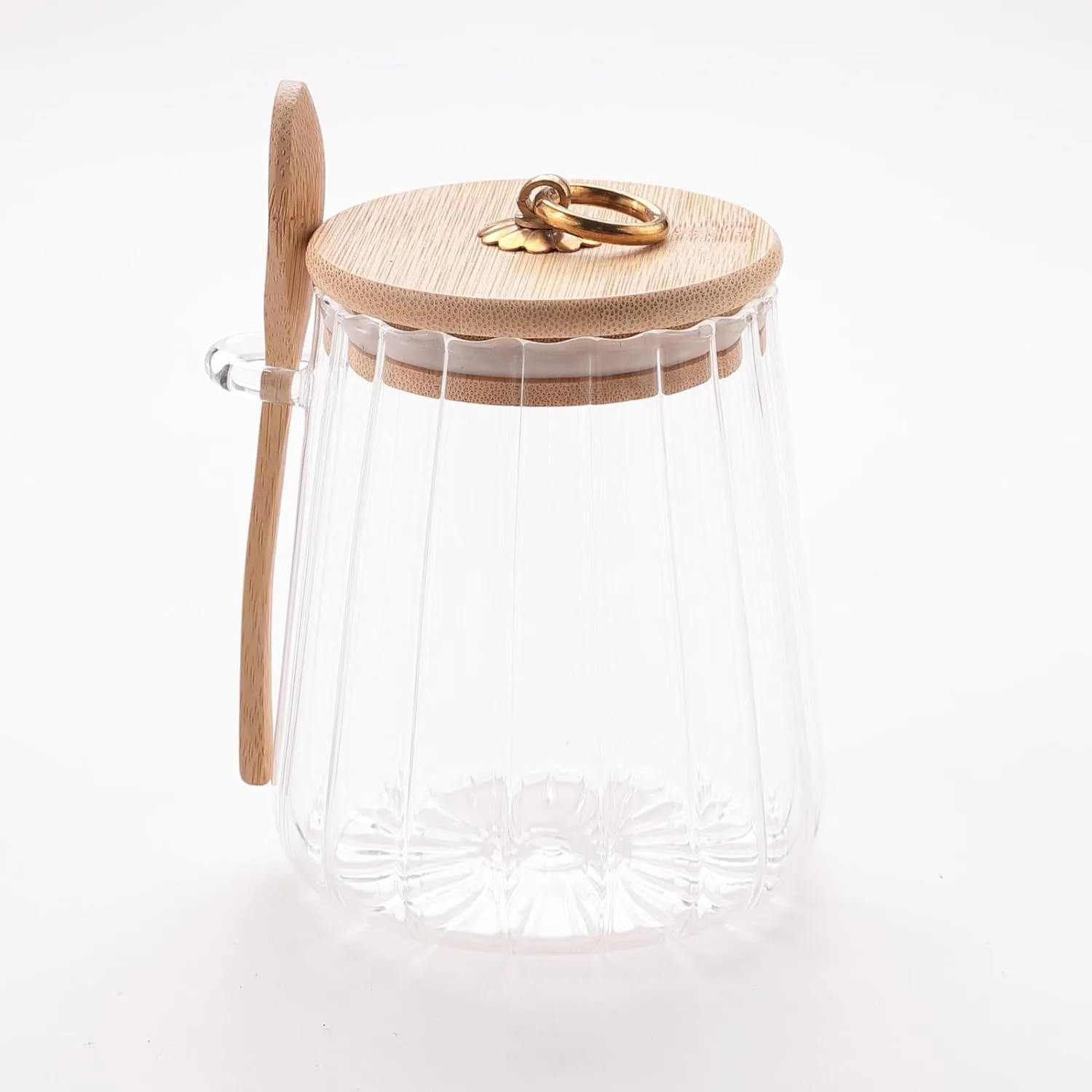 Kuber Industries Glass Jar | Multi-Utility Kitchen Organizer | Airtight Bamboo Lid & Spoon | Food Storage Jar with Metal Loop | Cookies Storage Jar | 635 ML | LP015 | Transparent