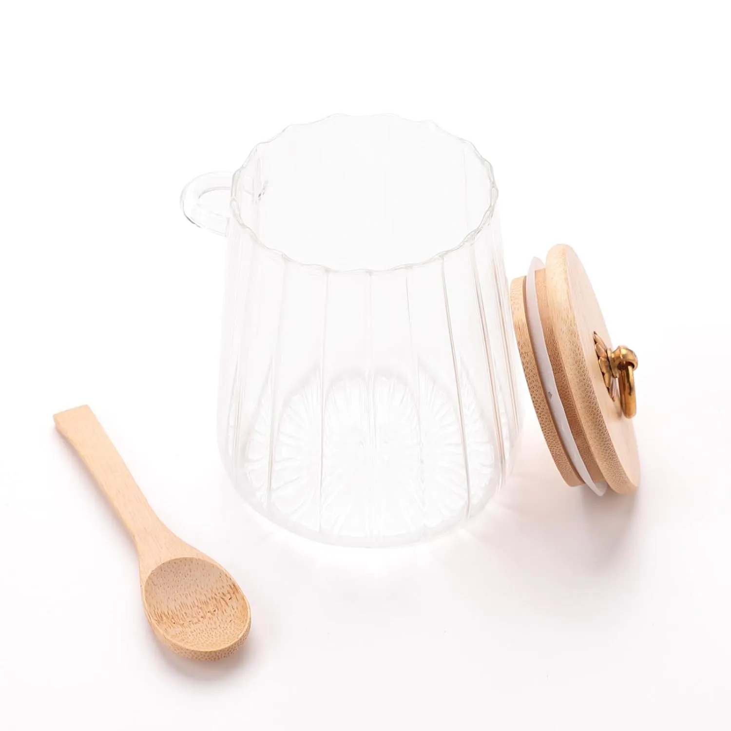 Kuber Industries Glass Jar | Multi-Utility Kitchen Organizer | Airtight Bamboo Lid & Spoon | Food Storage Jar with Metal Loop | Cookies Storage Jar | 635 ML | LP015 | Transparent