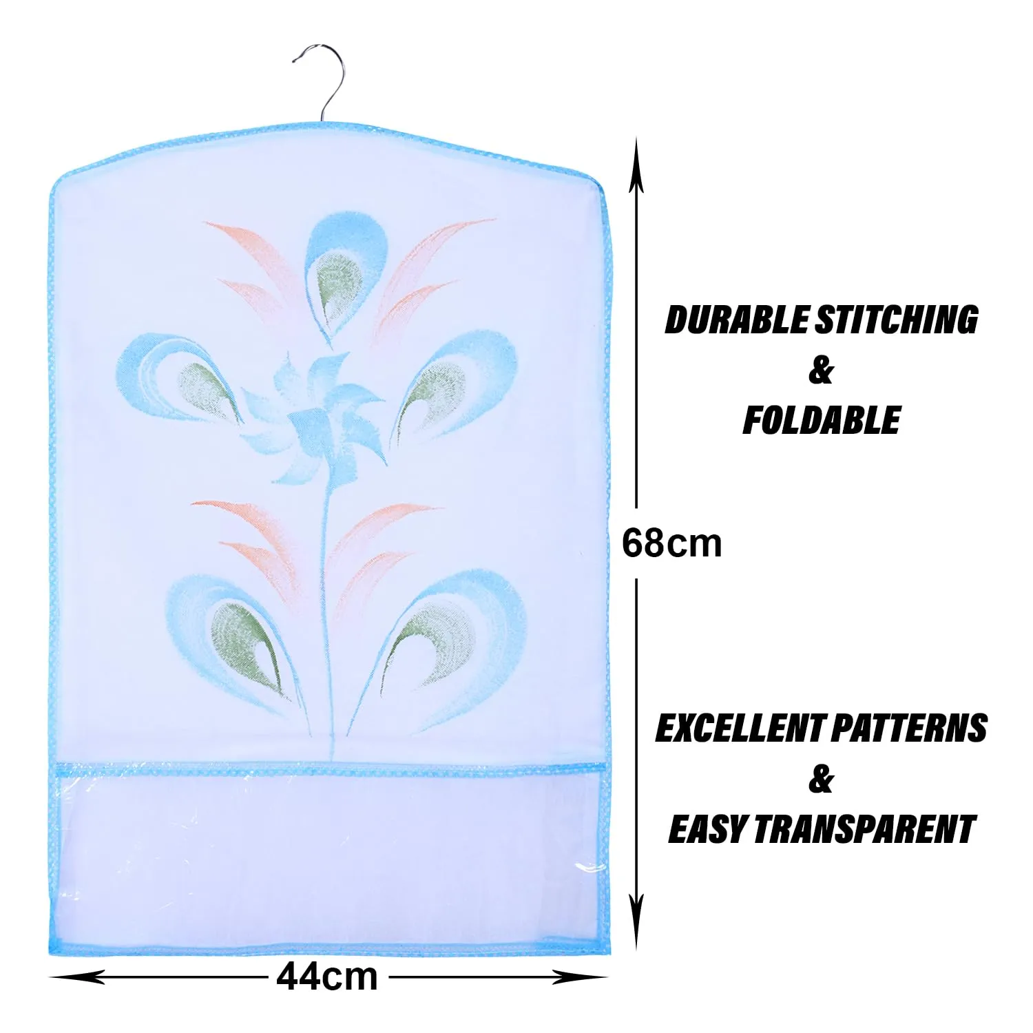 Kuber Industries Hanging Saree Cover | Brush Painting Pattern Saree Cover | Non-Woven Saree Covers for Home | Saree Cover with Small Transparent view | Pack of 12 | Sky Blue