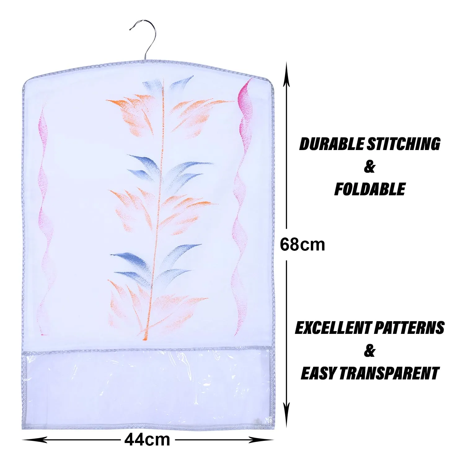 Kuber Industries Hanging Saree Cover | Brush Painting Pattern Saree Cover | Non-Woven Saree Covers for Home | Saree Cover with Small Transparent view | Pack of 3 | Gray