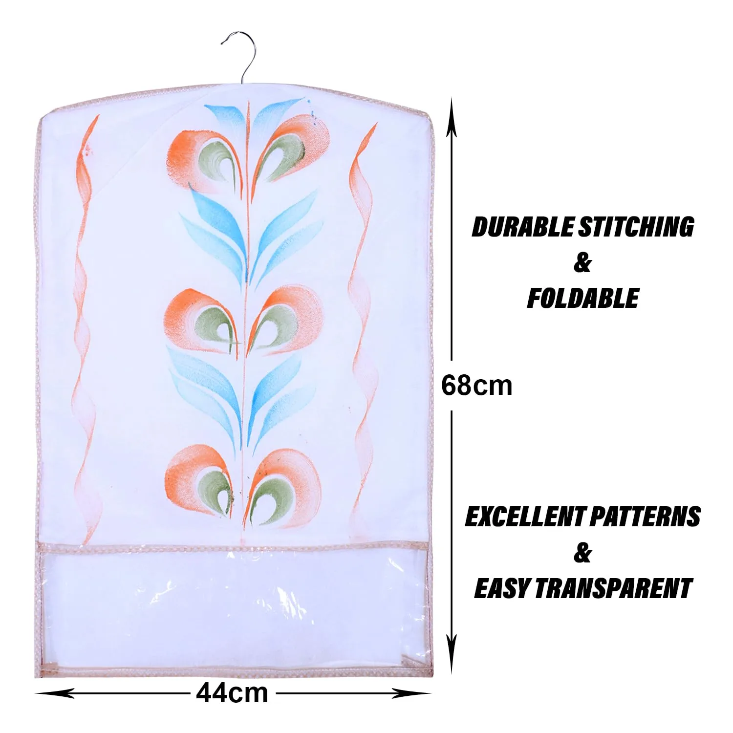 Kuber Industries Hanging Saree Cover | Brush Painting Pattern Saree Cover | Non-Woven Saree Covers for Home | Saree Cover with Small Transparent view | Pack of 3 | Peach