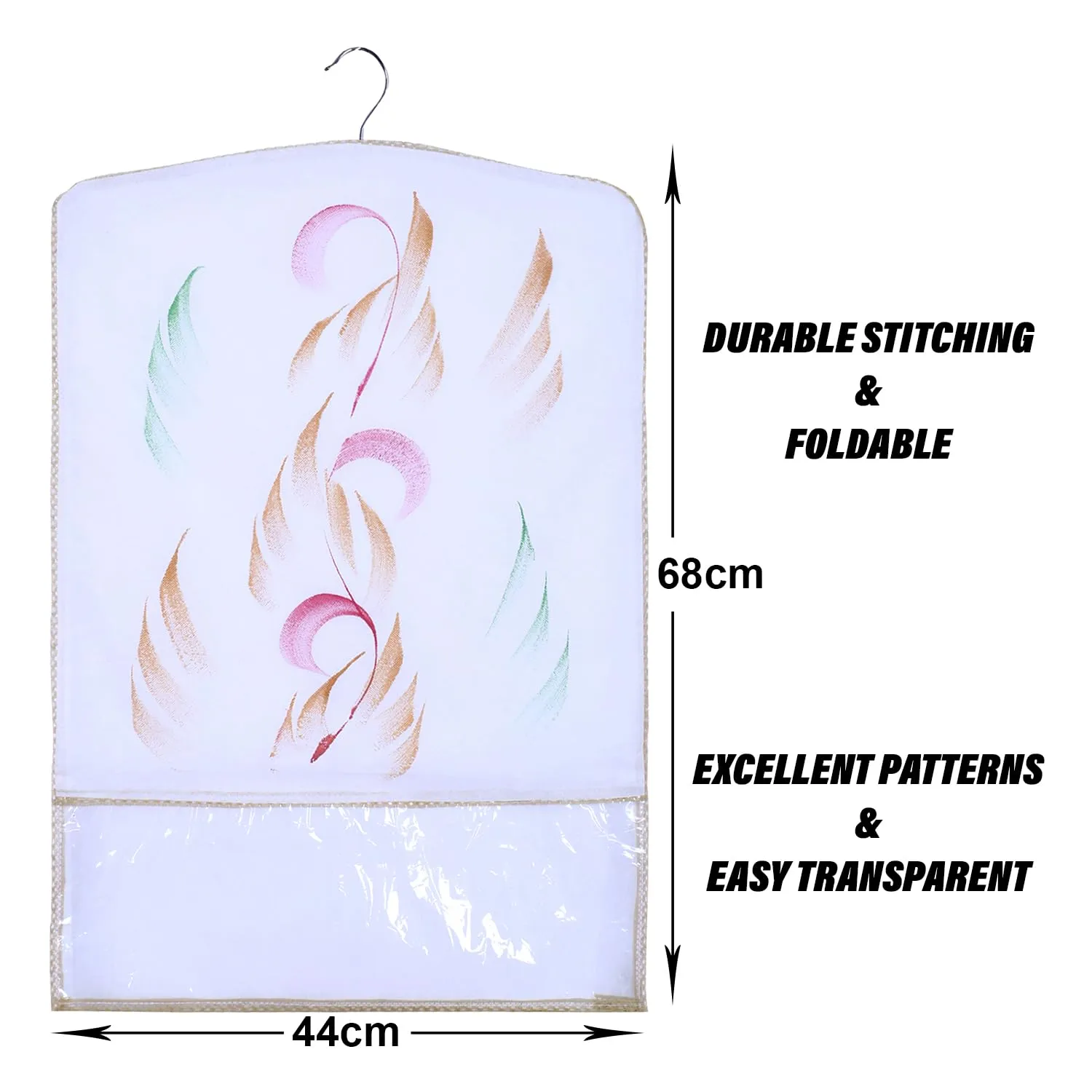 Kuber Industries Hanging Saree Cover | Brush Painting Pattern Saree Cover | Non-Woven Saree Covers for Home | Saree Cover with Small Transparent view | Pack of 6 | Golden