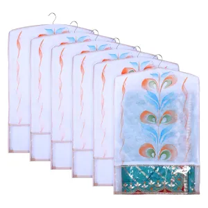 Kuber Industries Hanging Saree Cover | Brush Painting Pattern Saree Cover | Non-Woven Saree Covers for Home | Saree Cover with Small Transparent view | Pack of 6 | Peach