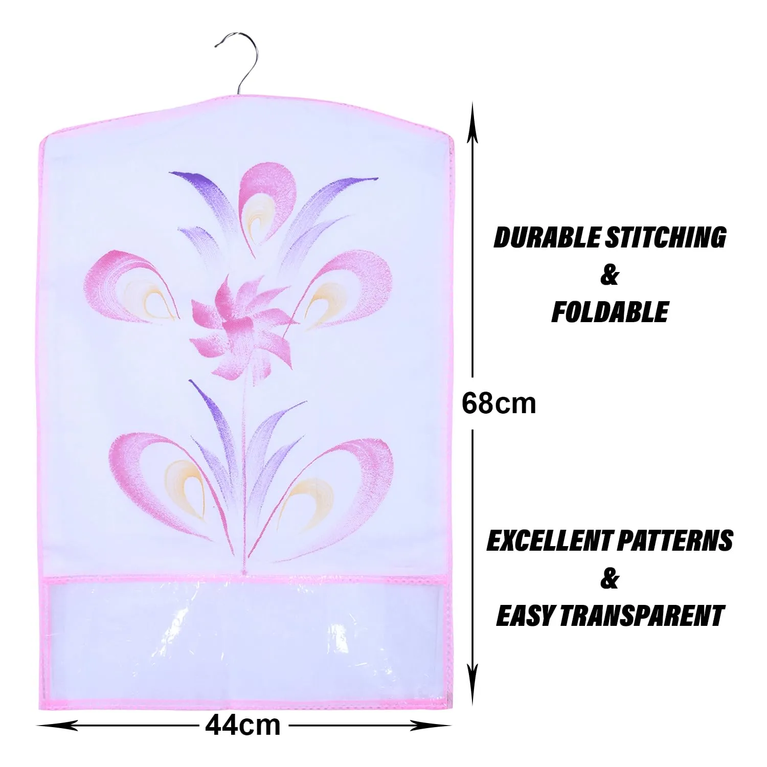 Kuber Industries Hanging Saree Cover | Brush Painting Pattern Saree Cover | Non-Woven Saree Covers for Home | Saree Cover with Small Transparent view | Pack of 6 | Pink