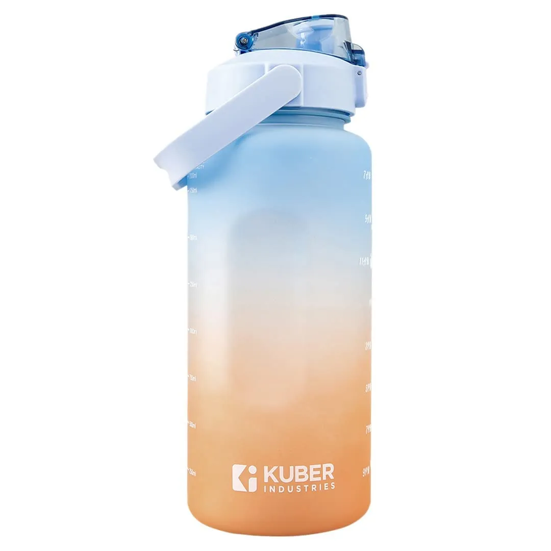 Kuber Industries Motivational 2 LTR Water Bottle with Time Marker|BPA Free,Leakproof,Non-Toxic & Durable|Sipper Water Bottle for Kids & Adults with Straw|For Gym,Home,Office & School |Blue (Pack Of 2)