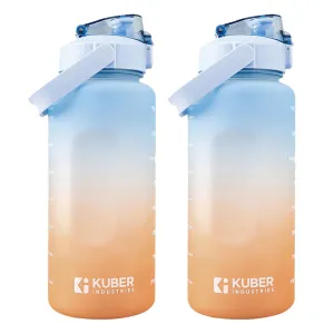 Kuber Industries Motivational 2 LTR Water Bottle with Time Marker|BPA Free,Leakproof,Non-Toxic & Durable|Sipper Water Bottle for Kids & Adults with Straw|For Gym,Home,Office & School |Blue (Pack Of 2)