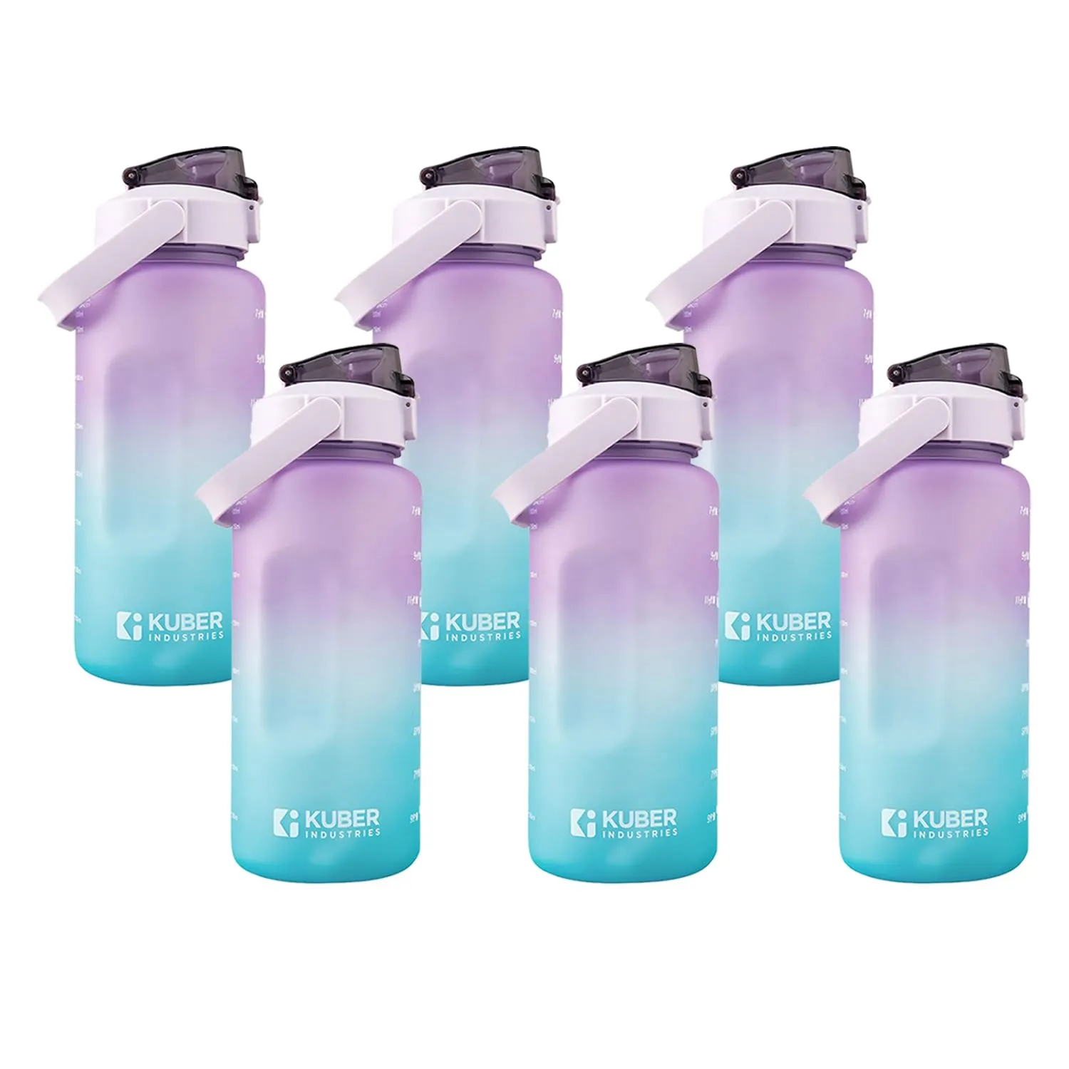 Kuber Industries Motivational 2 LTR Water Bottle with Time Marker|BPA Free,Leakproof,Non-Toxic & Durable|Sipper Water Bottle for Kids & Adults with Straw|For Gym,Home,Office & School|Green (Pack Of 6)