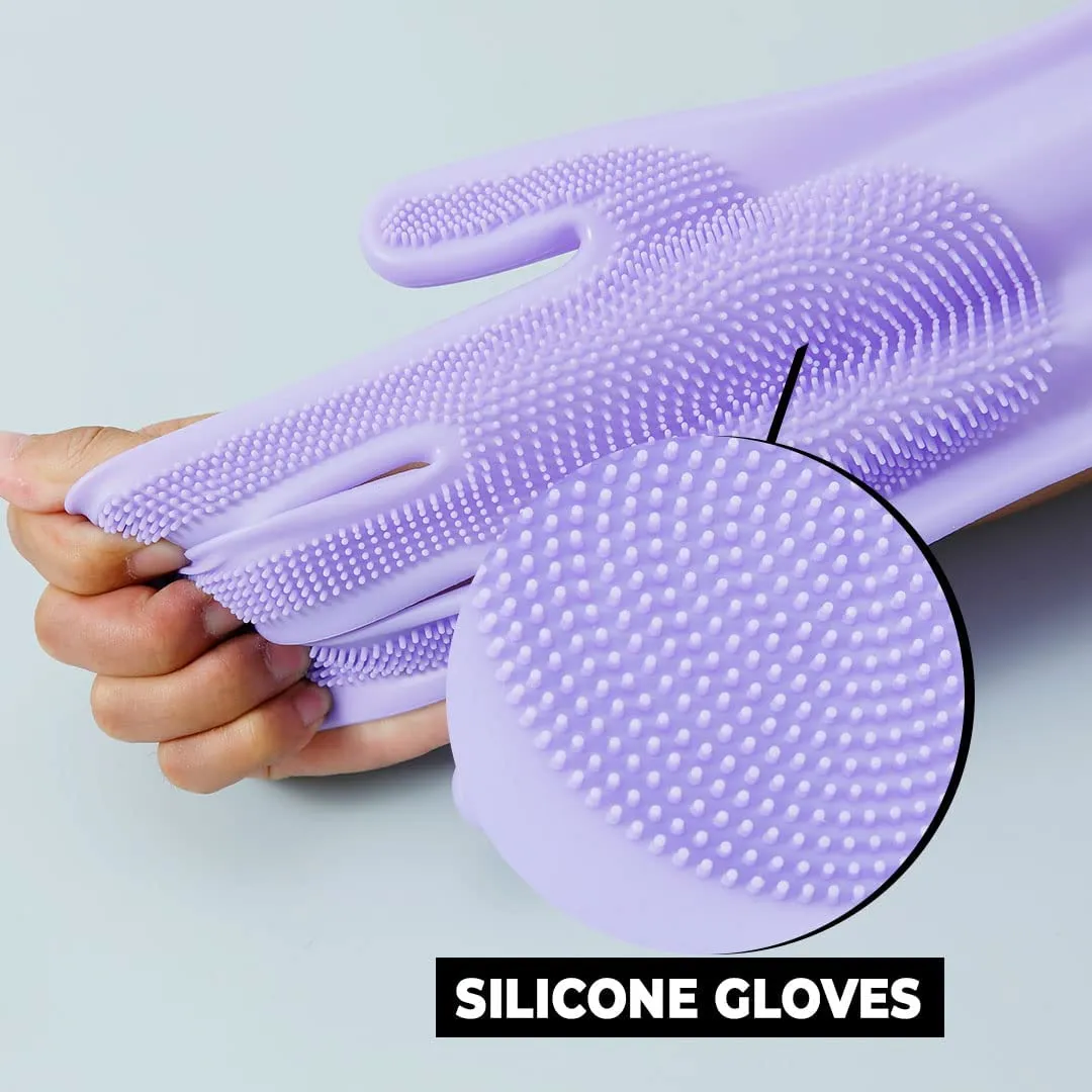 Kuber Industries Multi-Purpose Silicon Gloves For Kitchen Cleaning, Pet Grooming & Gardening|Reusable Gardening Gloves|Heat Resistant For Better Protection|Purple,Pack of5