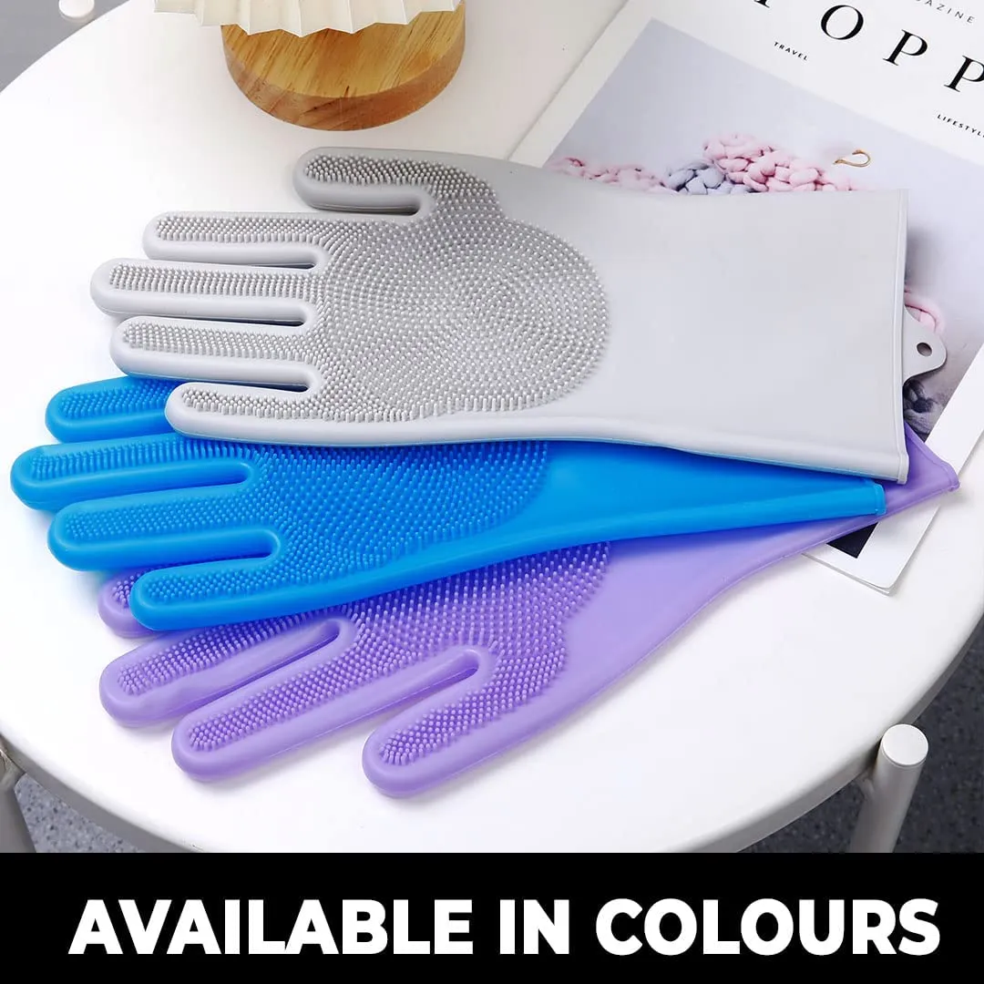 Kuber Industries Multi-Purpose Silicon Gloves For Kitchen Cleaning, Pet Grooming & Gardening|Reusable Gardening Gloves|Heat Resistant For Better Protection|Purple,Pack of5