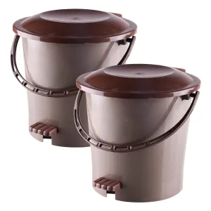 Kuber Industries Pedal Dustbin|Plastic Pedal Dustbin|Kitchen Waste Paper Bin|Dustbin For Bedroom|5 Liter Dustbin|Pack of 2 (Brown)