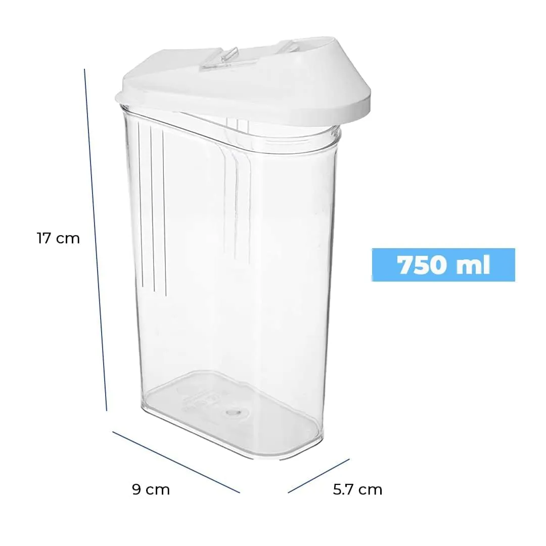 Kuber Industries Plastic Dispenser Kitchen Set|Smooth Sliding Mouth/Lid Mechanism|Food Grade Plastic, Durable & safe|Container for Kitchen Storage Set of 3|750ml, Transparent with White Lid(Pack Of 4)