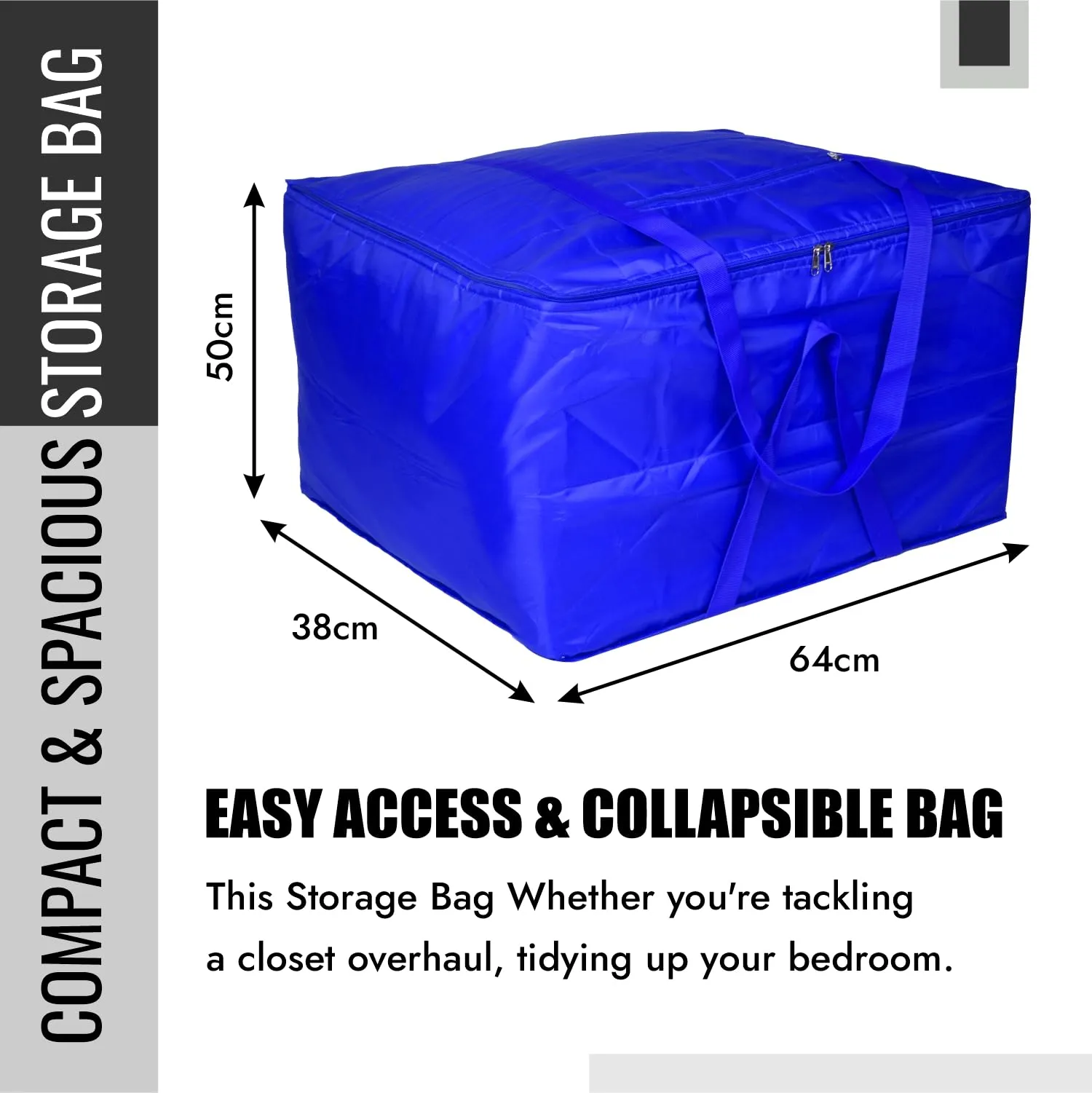 Kuber Industries Storage Attachi Bag | Parachute Travel Storage Bag | Underbed Storage Bag | Storage Organizer for Clothes | Zipper Closure Blanket Bag with Handle | Large | Blue