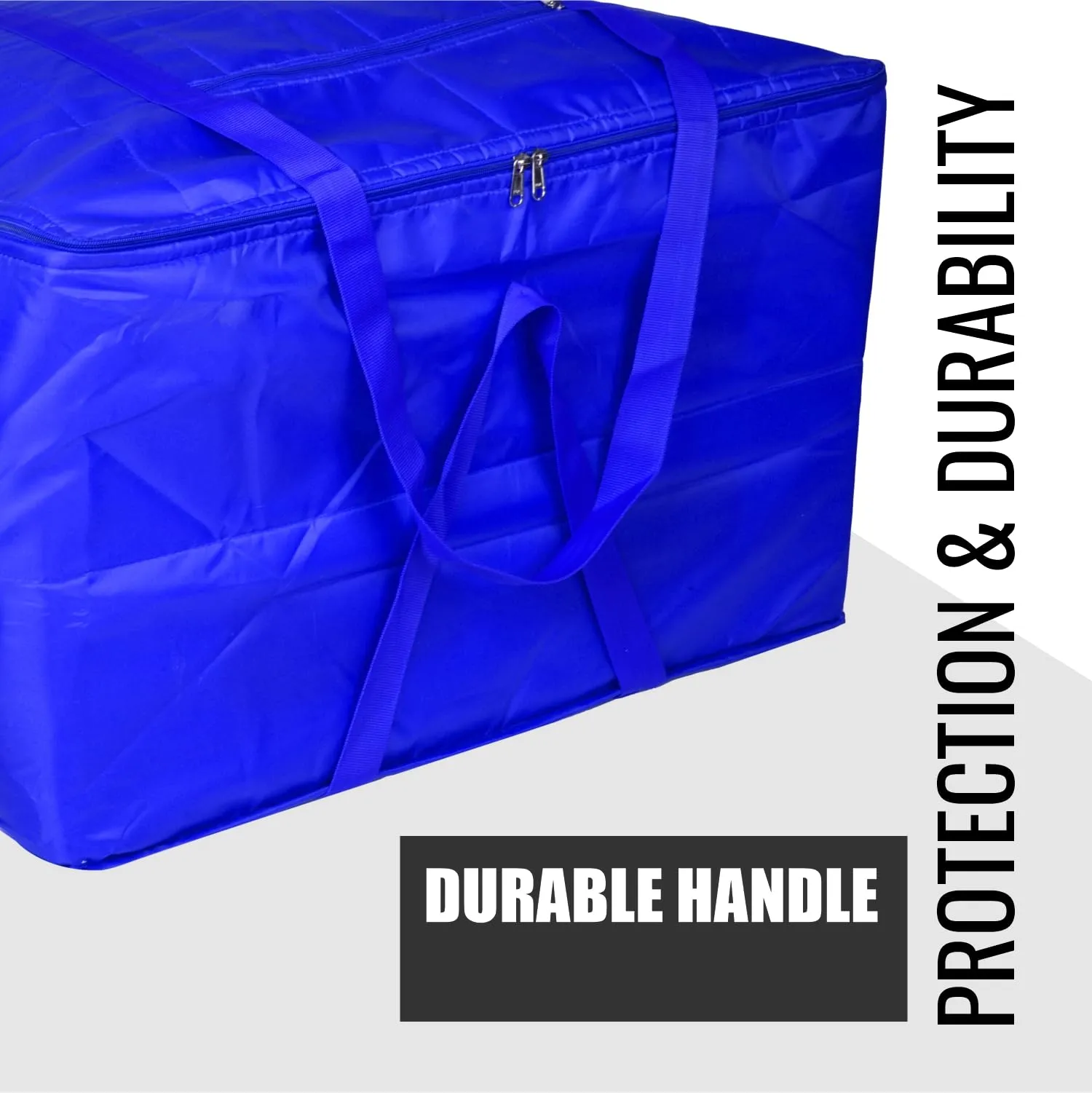 Kuber Industries Storage Attachi Bag | Parachute Travel Storage Bag | Underbed Storage Bag | Storage Organizer for Clothes | Zipper Closure Blanket Bag with Handle | Large | Blue