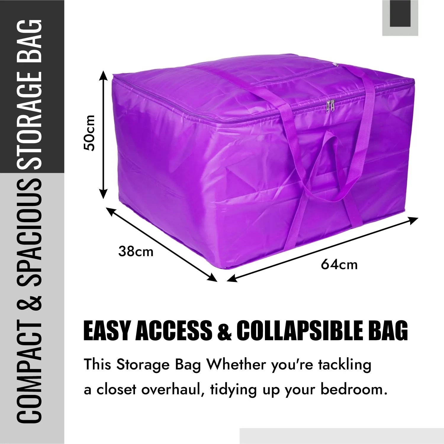 Kuber Industries Storage Attachi Bag | Parachute Travel Storage Bag | Underbed Storage Bag | Storage Organizer for Clothes | Zipper Closure Blanket Bag with Handle | Large | Purple