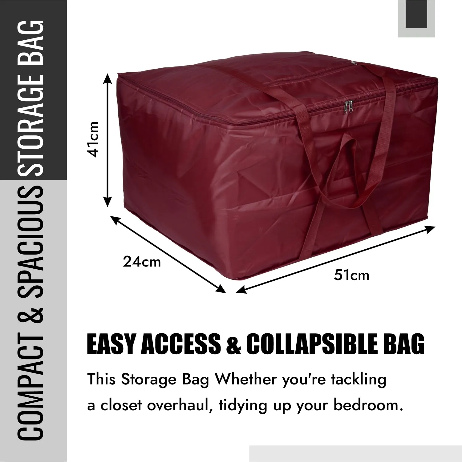 Kuber Industries Storage Attachi Bag | Parachute Travel Storage Bag | Underbed Storage Bag | Storage Organizer for Clothes | Zipper Closure Blanket Bag with Handle | Small | Pack of 2 | Maroon