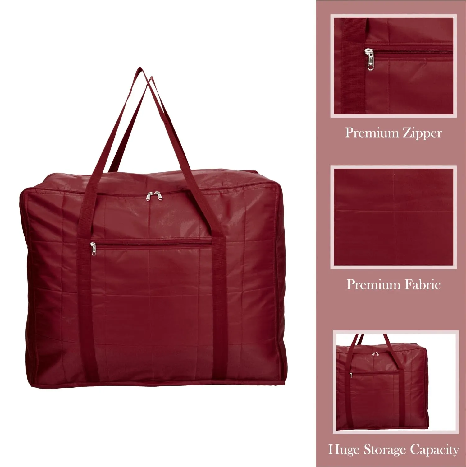 Kuber Industries Storage Attachi Bag | Parachute Travel Storage Bag | Underbed Storage Bag | Storage Organizer for Clothes | Zipper Closure Blanket Bag with Handle | Small | Pack of 2 | Maroon