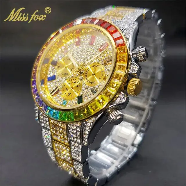 Luxury Gold Men's Watch Waterproof Stainless Steel Iced Bracelet