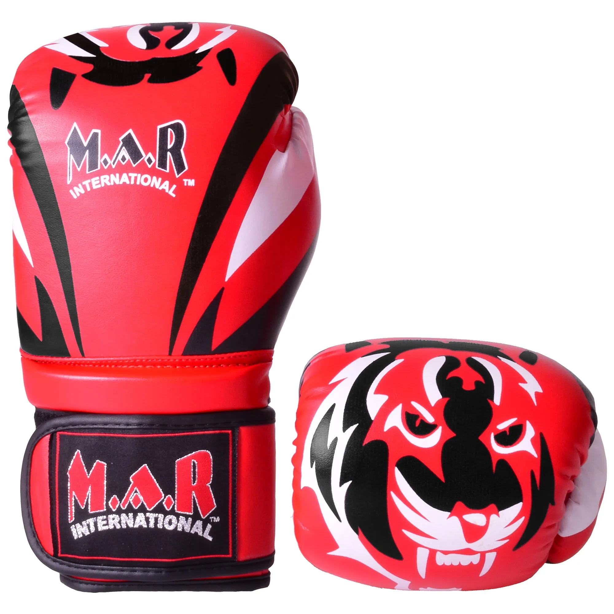 MAR-118D | Red & Black Tiger Print Boxing & Kickboxing Gloves