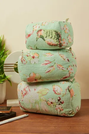 Mint Blossom Quilted Pouches (Set of 3)