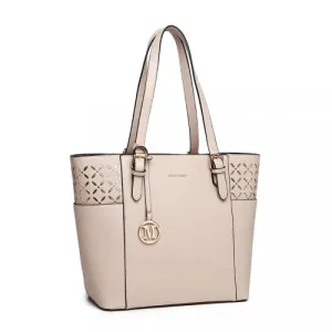 MISS LULU Beige Laser Cut Out Tote Shopper Bag - Stylish & Versatile