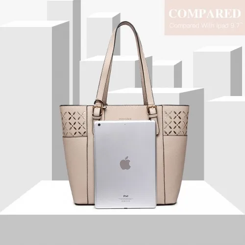 MISS LULU Beige Laser Cut Out Tote Shopper Bag - Stylish & Versatile