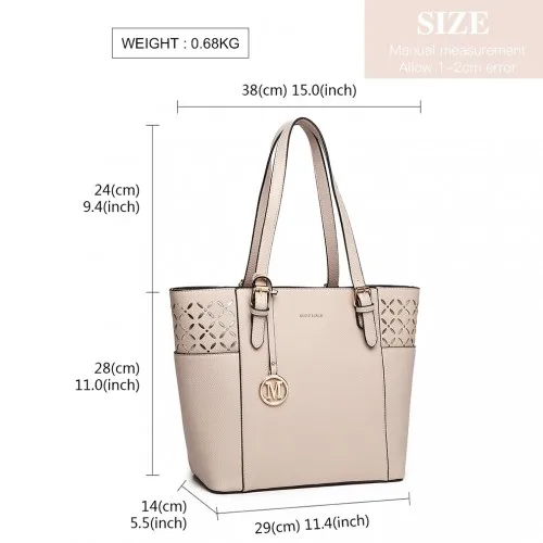 MISS LULU Beige Laser Cut Out Tote Shopper Bag - Stylish & Versatile