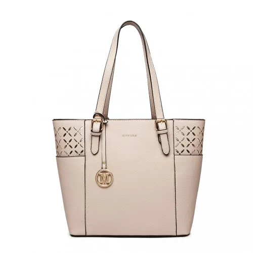 MISS LULU Beige Laser Cut Out Tote Shopper Bag - Stylish & Versatile