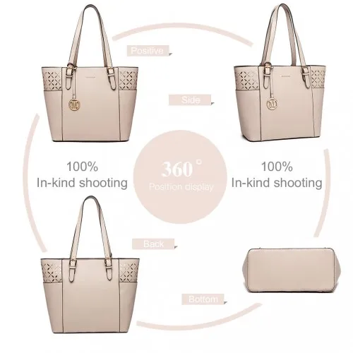 MISS LULU Beige Laser Cut Out Tote Shopper Bag - Stylish & Versatile