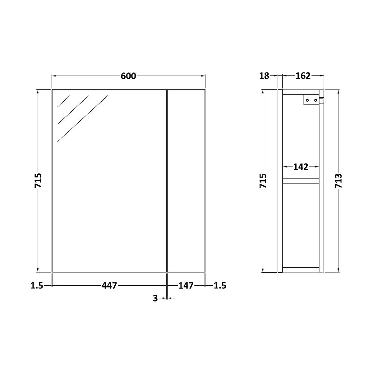 Nuie Athena 600mm 2 Door Mirror Cabinet in Natural Oak