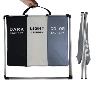 Pantones Laundry Bag Organizer 3 Compartments Dark / Light / Color Aluminium Large Basket Hamper Washing Clothes Storage Bin