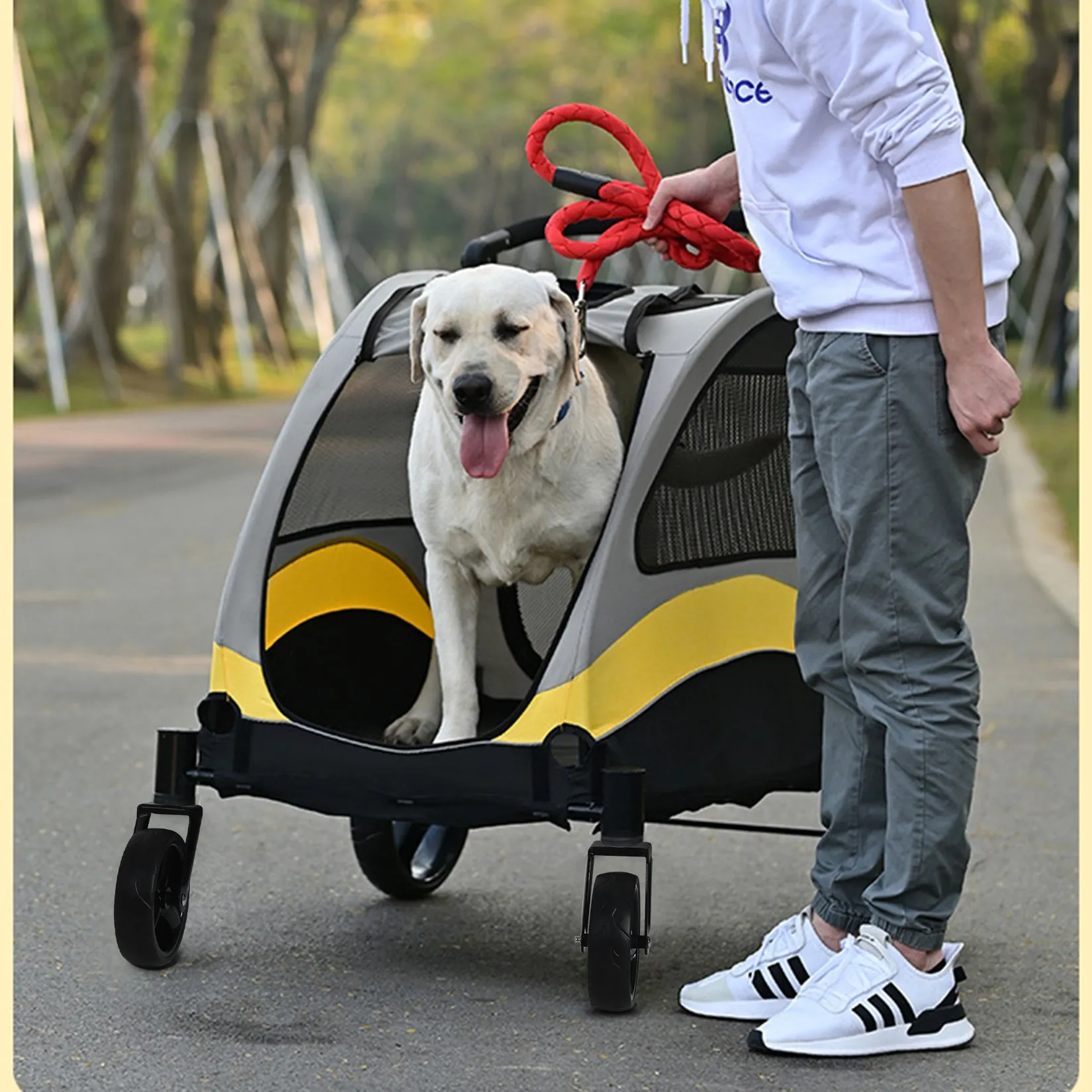 Pet Stroller for Large Dogs Foldable Pet Cat Travel Carriage Stroller 4 Wheels