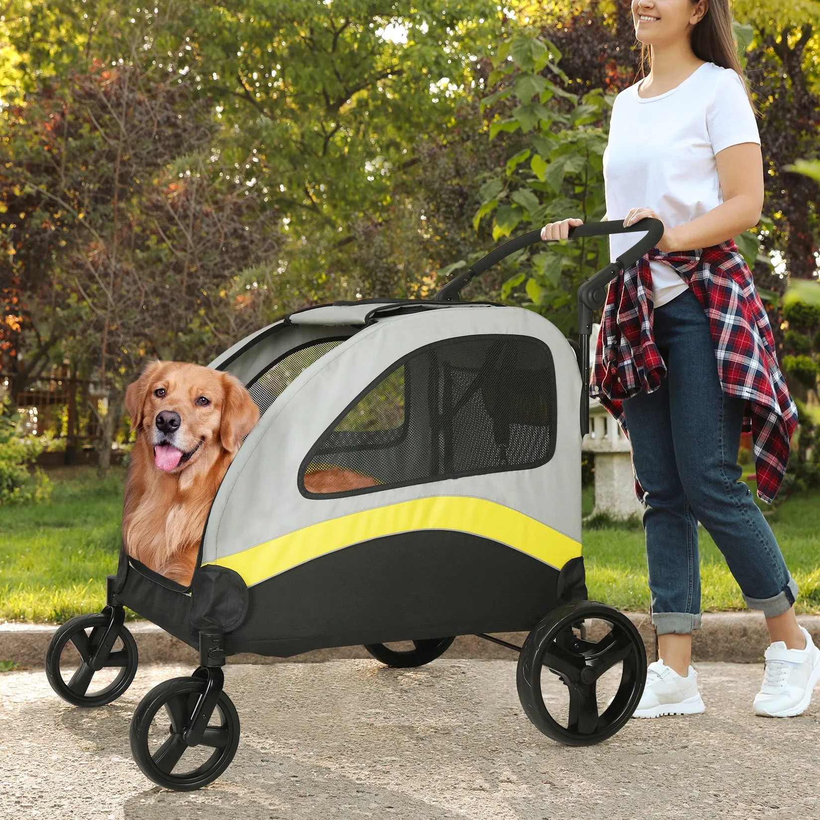 Pet Stroller for Large Dogs Foldable Pet Cat Travel Carriage Stroller 4 Wheels