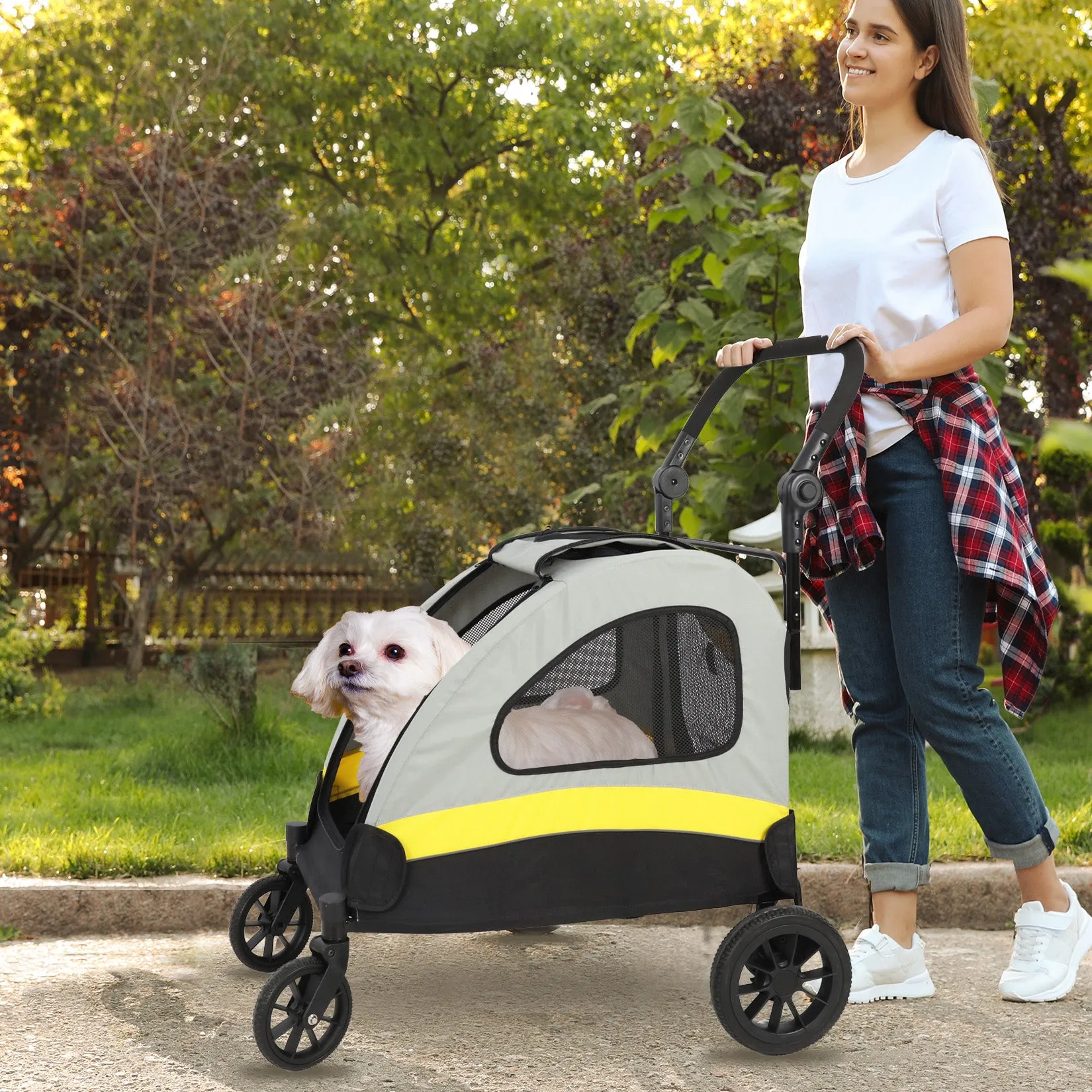 Pet Stroller for Large Dogs Foldable Pet Cat Travel Carriage Stroller 4 Wheels