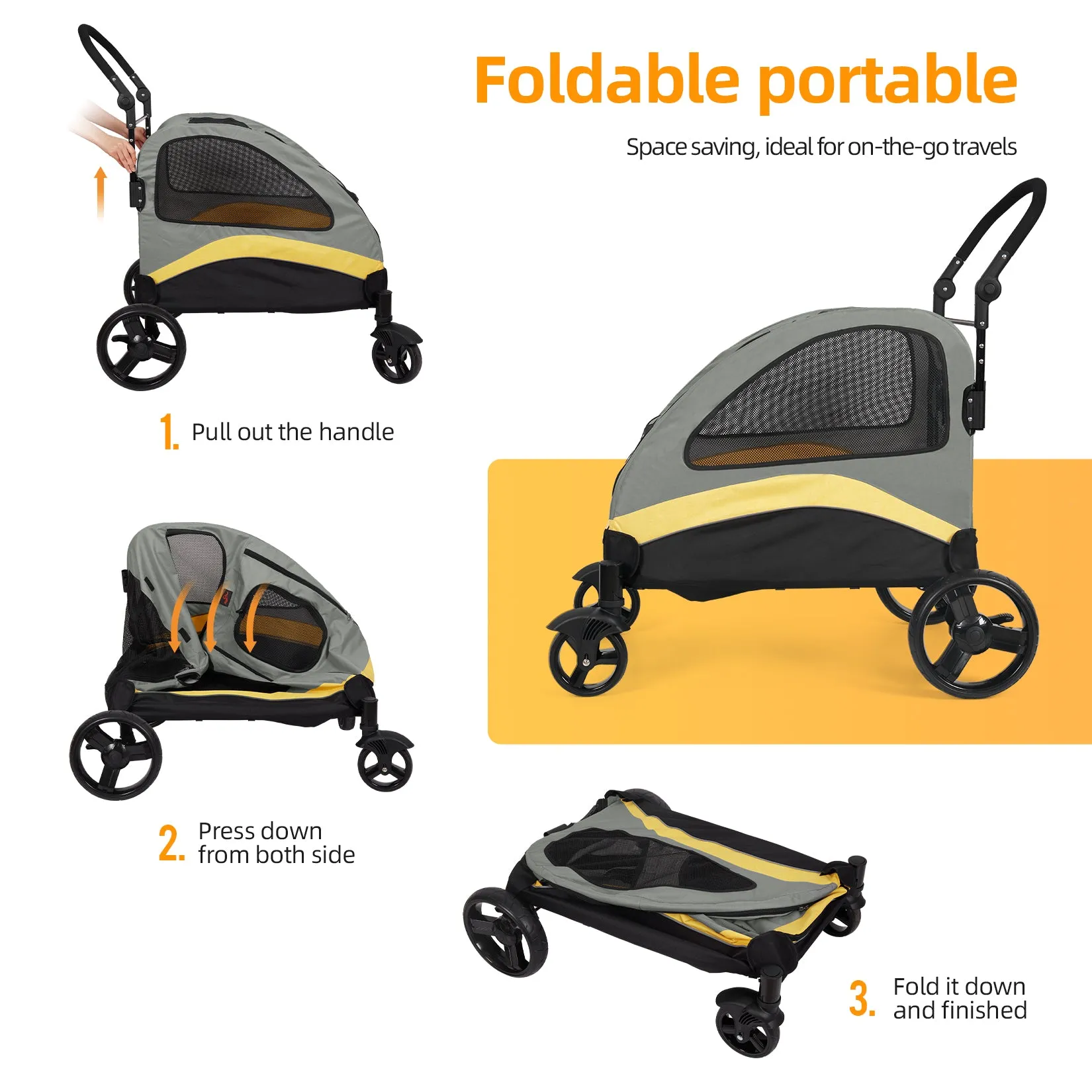 Pet Stroller for Large Dogs Foldable Pet Cat Travel Carriage Stroller 4 Wheels