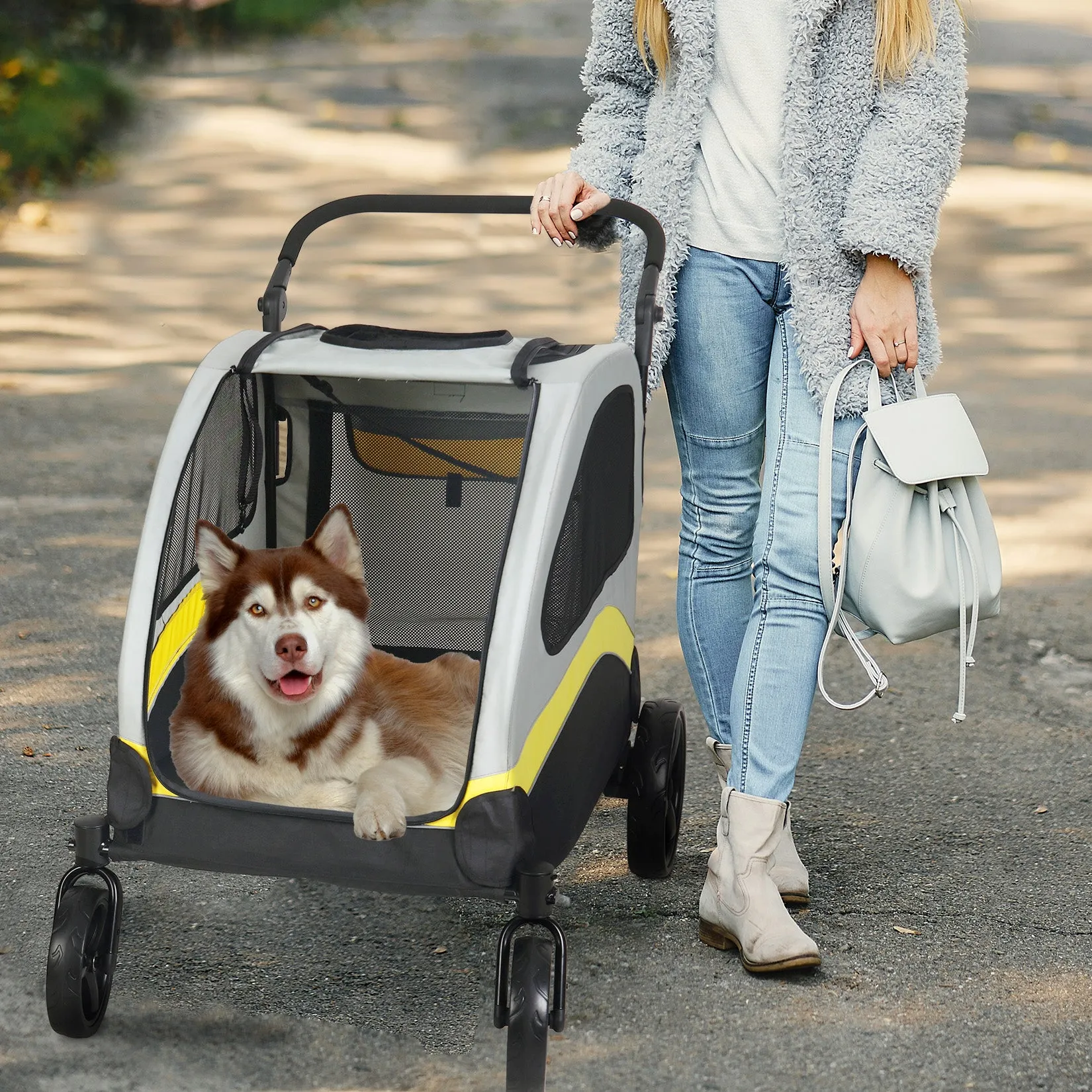 Pet Stroller for Large Dogs Foldable Pet Cat Travel Carriage Stroller 4 Wheels