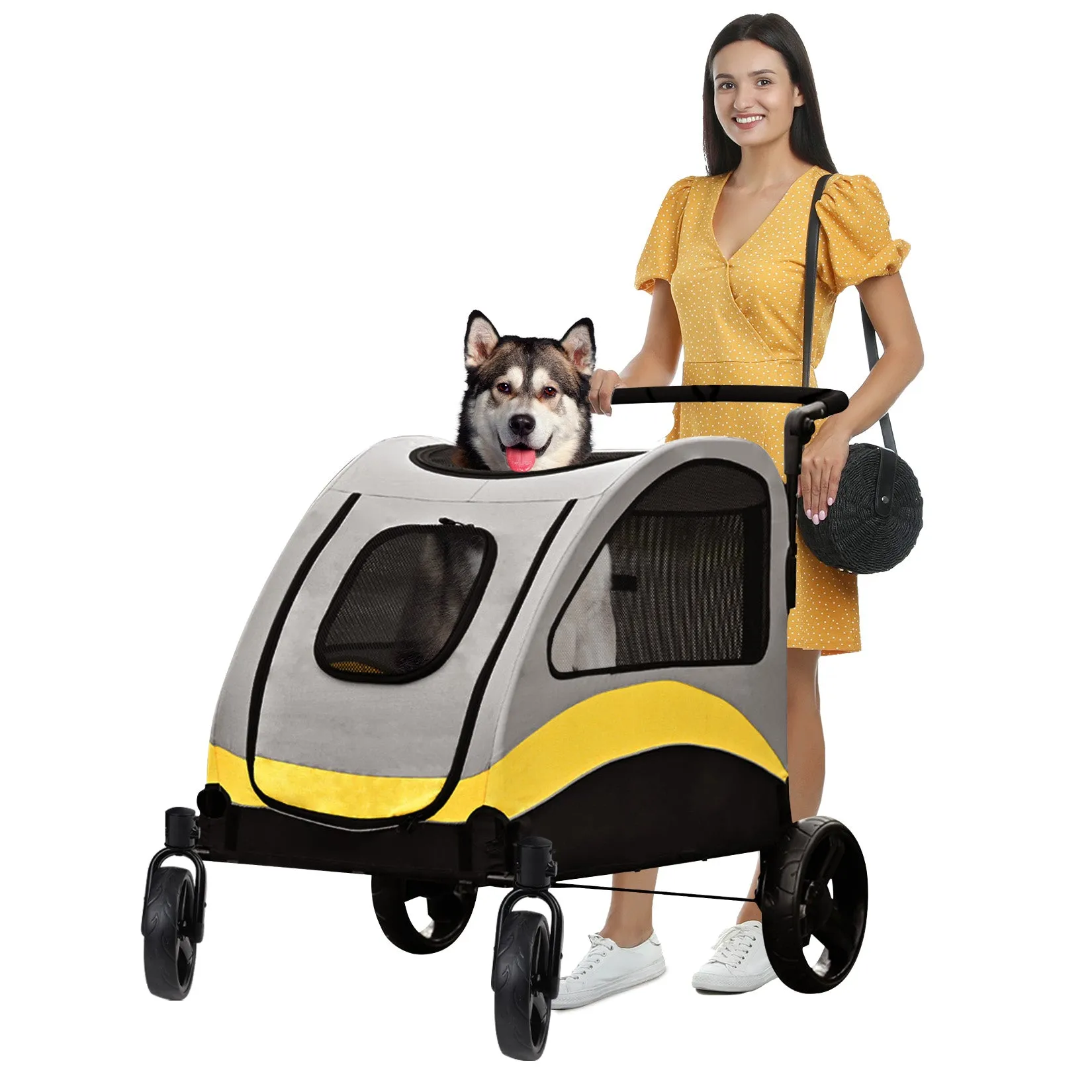 Pet Stroller for Large Dogs Foldable Pet Cat Travel Carriage Stroller 4 Wheels