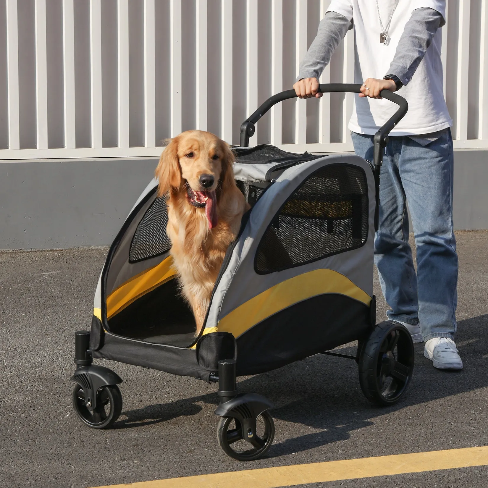 Pet Stroller for Large Dogs Foldable Pet Cat Travel Carriage Stroller 4 Wheels